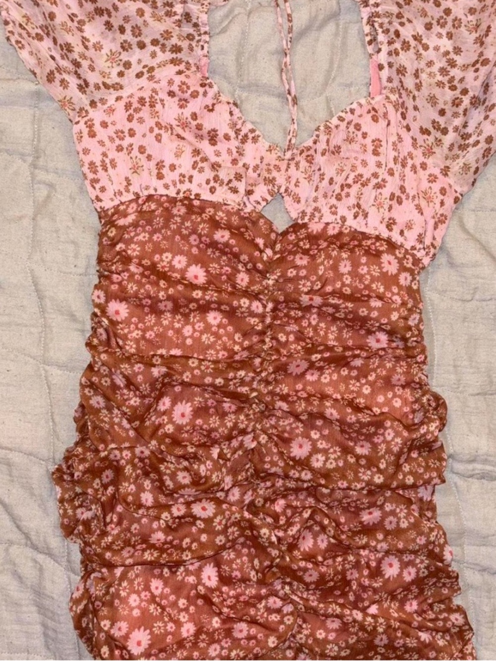 Free People Pink Floral Ruched Mini Dress